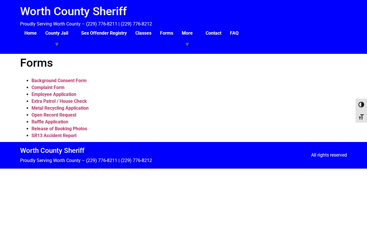Worth County arrest record and booking photo request forms