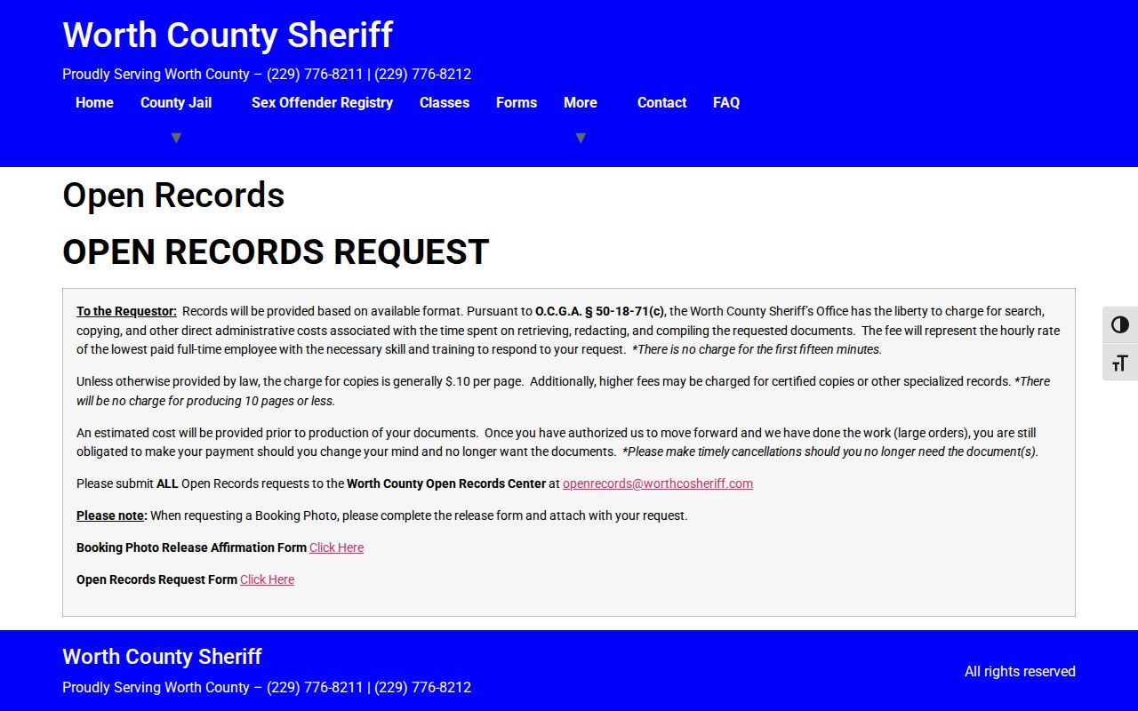 Worth County Sheriff open records request instructions