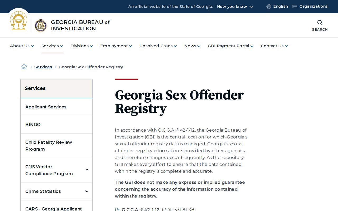 Georgia sex offender registry information gateway